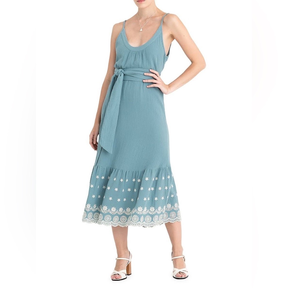 Secret Mission Valencia Anita Belted Double Cotton Dress Dusty Blue Size Medium